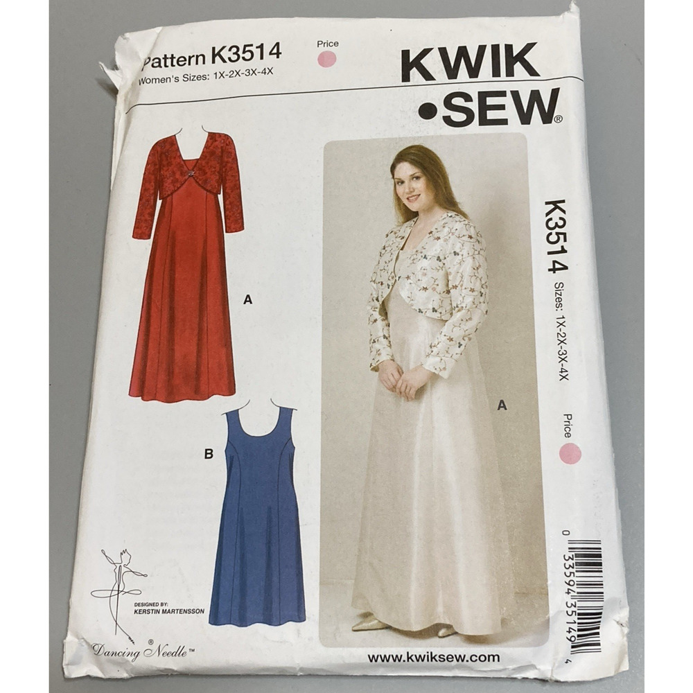 Kwik Sew Sewing Pattern K3514 Womens Fitted Dress Lined Jacket Sizes 1X-4X UNCUT